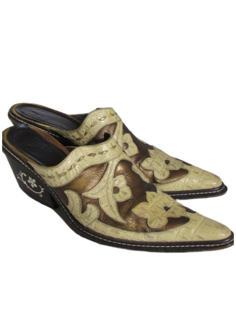 DONALD PLINER Western Couture Leather Applique Statement MOP Mules Shoes 9 M